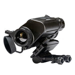 Dominator Thermal Sight and flip-up mount, partially opened, objective lens view