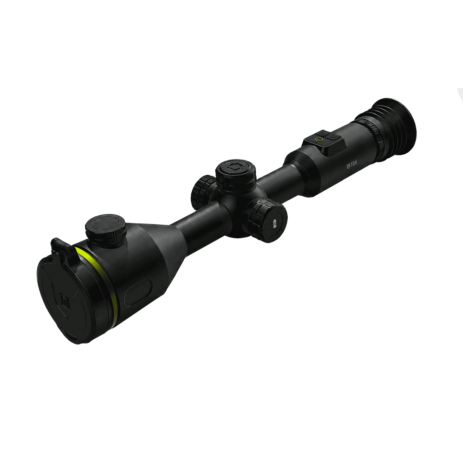 TDX Praedator Thermal rifle scope with adjustment knobs and a yellow accent ring